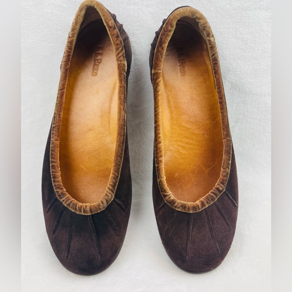 L.L. Bean Women Brown Suede Leather Ballet Comfort Shoes Size 9